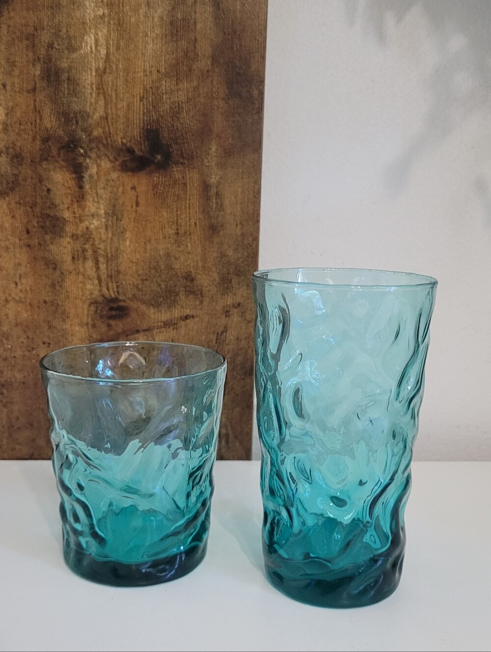 Vintage Anchor Hocking Lido Milano Set of 2 Textured Aqua Glass Tumblers